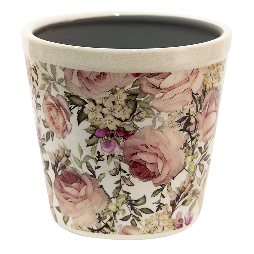 Clayre & Eef   | Bloempot Binnen Wit, Roze ø 17x16 cm | 6CE1409L
