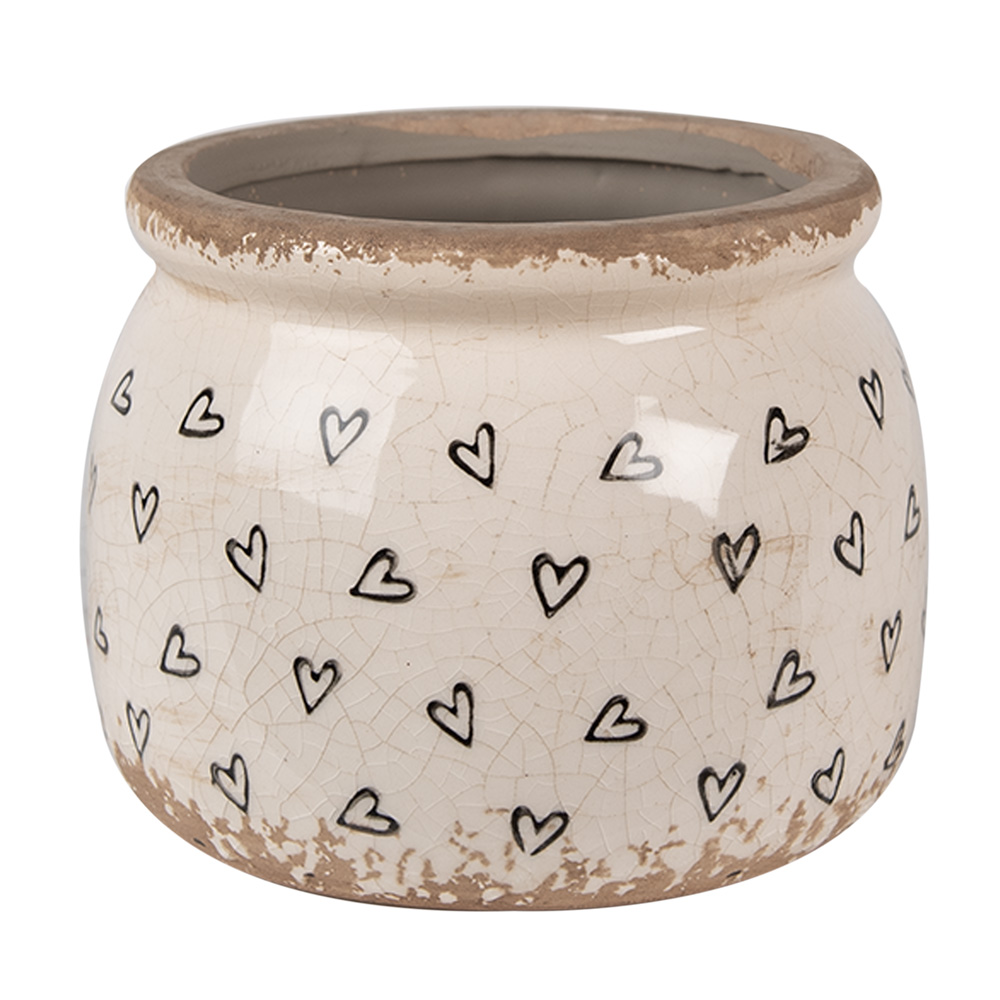 Clayre & Eef   | Bloempot Binnen Beige Zwart ø 12x10 cm | 6CE1653S
