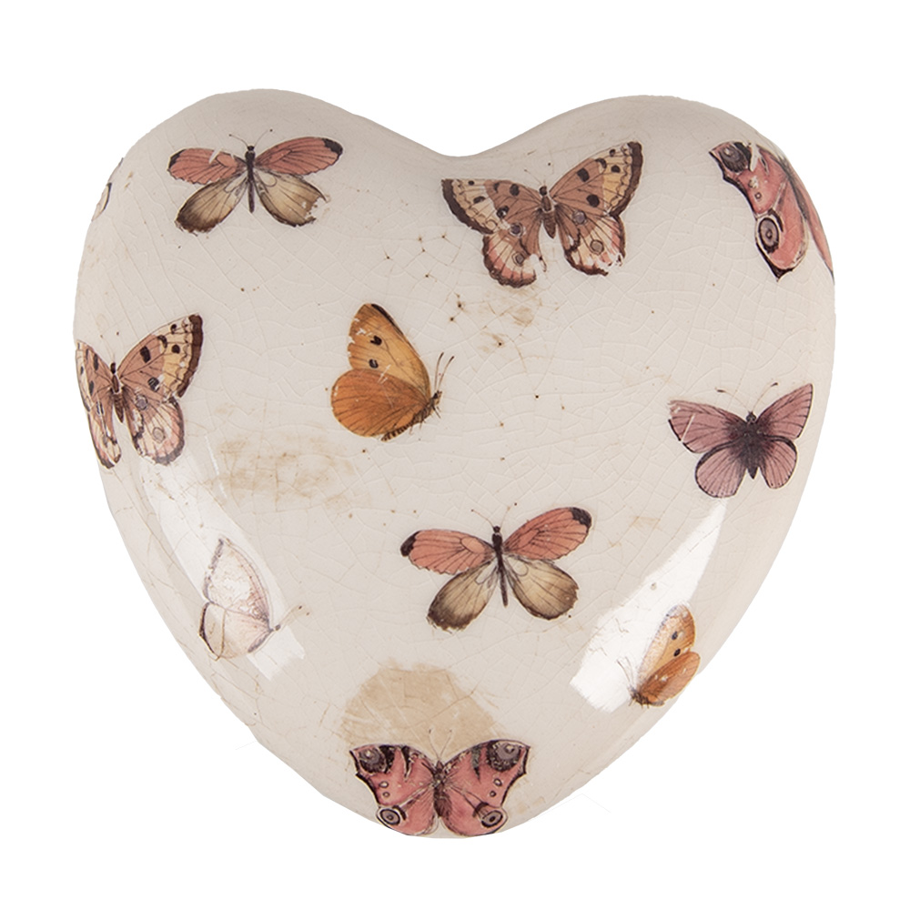 Clayre & Eef   | Decoratie Hart Beige Roze 10x10x4 cm | 6CE1668L