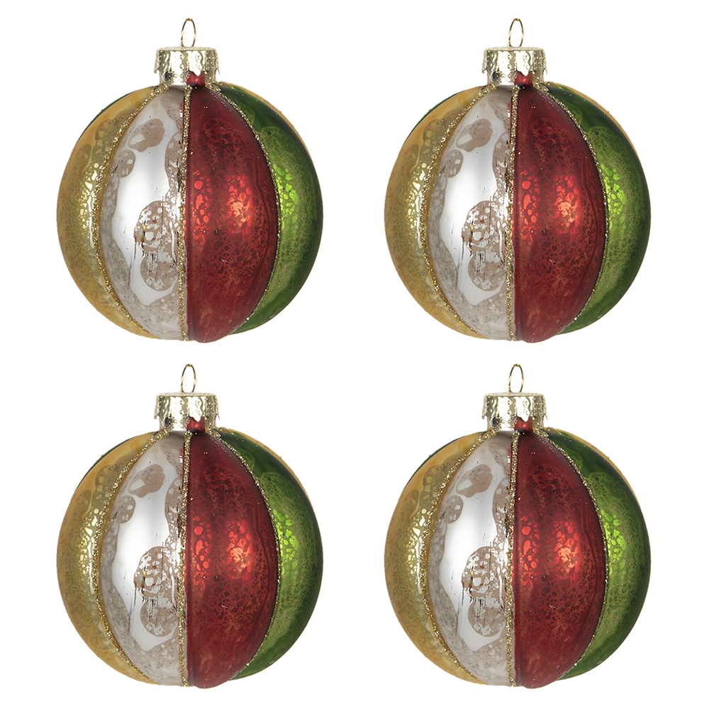 Clayre & Eef   | Kerstballen Set van 4 Meerkleurig ø 8x8 cm | 6GL2736