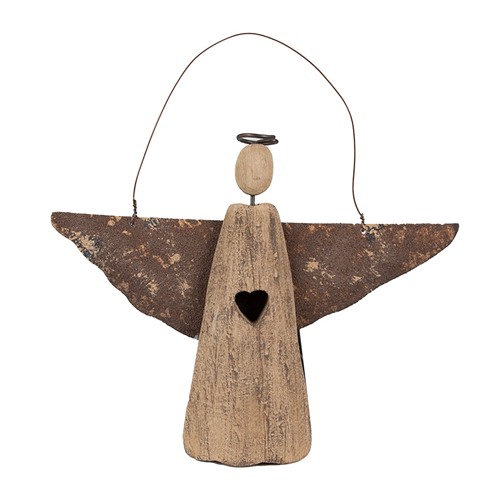 Clayre & Eef   | Kerstdecoratie hanger Engel Bruin 18x2x14/18 cm | 6H2351