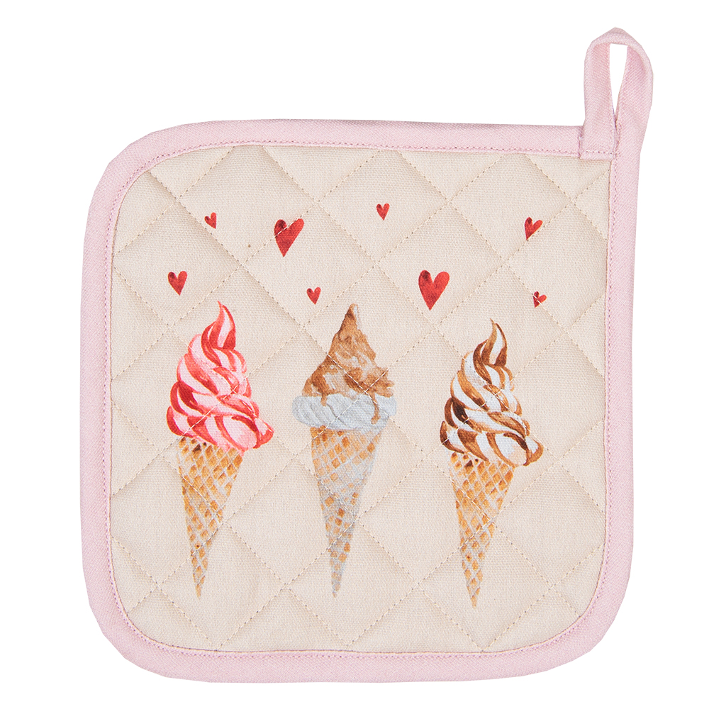 Clayre & Eef   | Pannenlap Beige Roze 20x20 cm | FAS45
