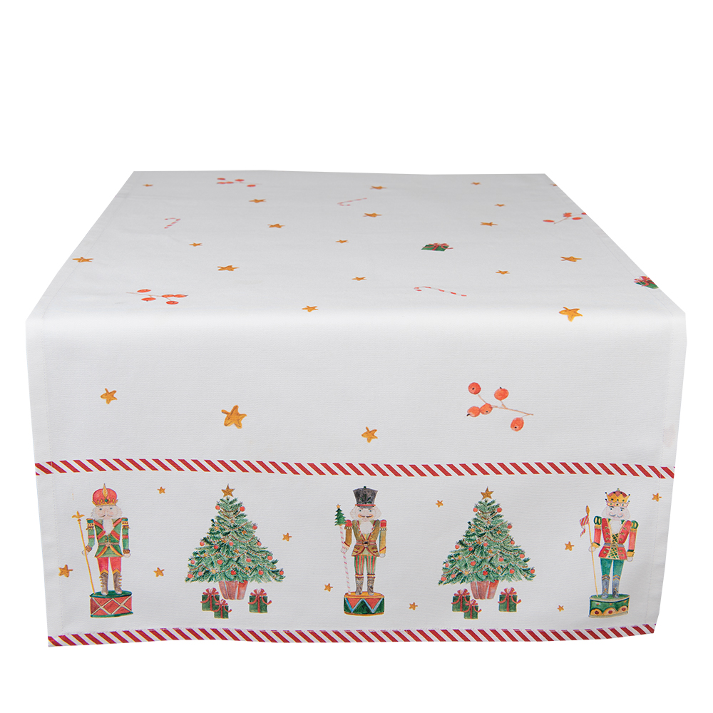 Clayre & Eef   | Tafelloper Kerst Wit Rood 50x140 cm | HLC64