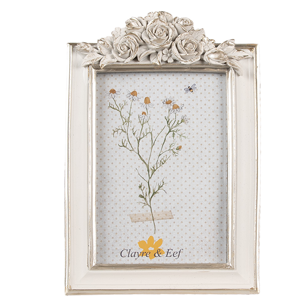 Clayre & Eef   | Fotolijst Wit Zilverkleurig 14x2x22 cm / 10x15 cm | 2F1142