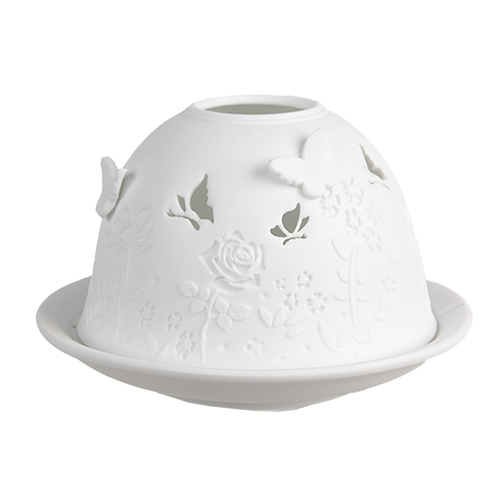 Clayre & Eef   | Theelichthouder Wit ø 12x8 cm | 6CE1816
