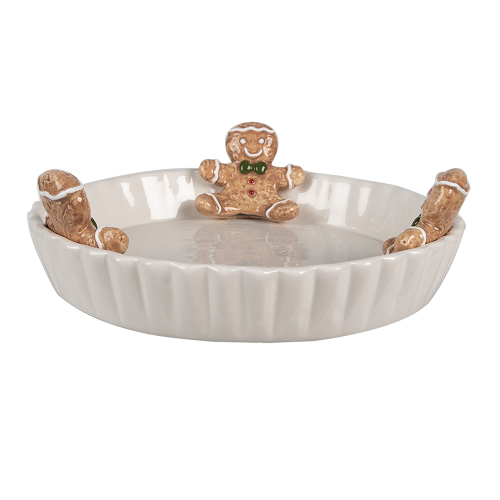 Clayre & Eef   | Serveerschaal Wit Bruin ø 23x3 / 7 cm | 6CE1857W