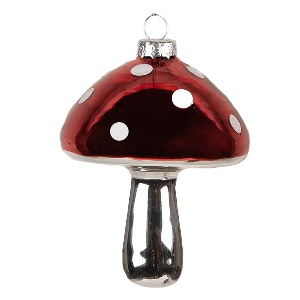 Clayre & Eef   | Decoratie Hanger Paddenstoel Rood Zilverkleurig ø 7x9 cm | 6GL4646