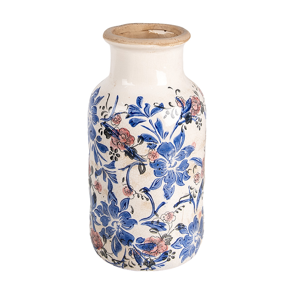 Clayre & Eef   | Vaas Beige Blauw ø 14x26 cm | 6CE1928M