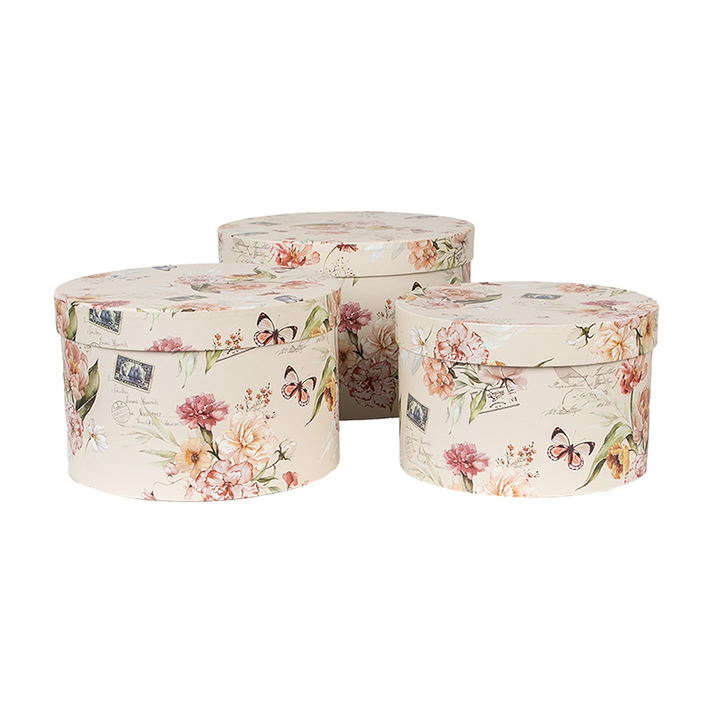 Clayre & Eef   | Hoedendoos Set van 3 Beige ø 24x16 / ø 22x15 / ø 21x13 cm | 66005