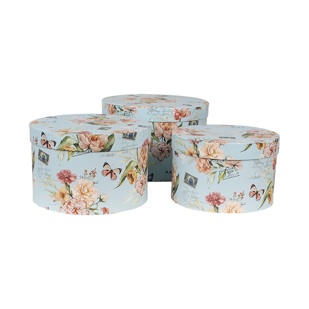 Clayre & Eef   | Hoedendoos Set van 3 Blauw ø 24x16 / ø 22x15 / ø 21x13 cm | 66006