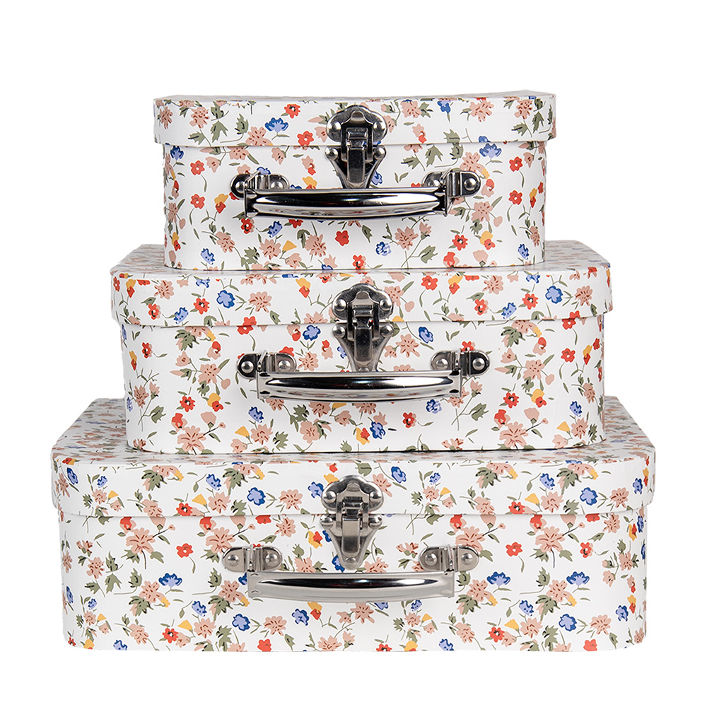 Clayre & Eef   | Decoratie koffer Set van 3 Wit 30x22x9/25x20x9/20x17x8 cm | 66012