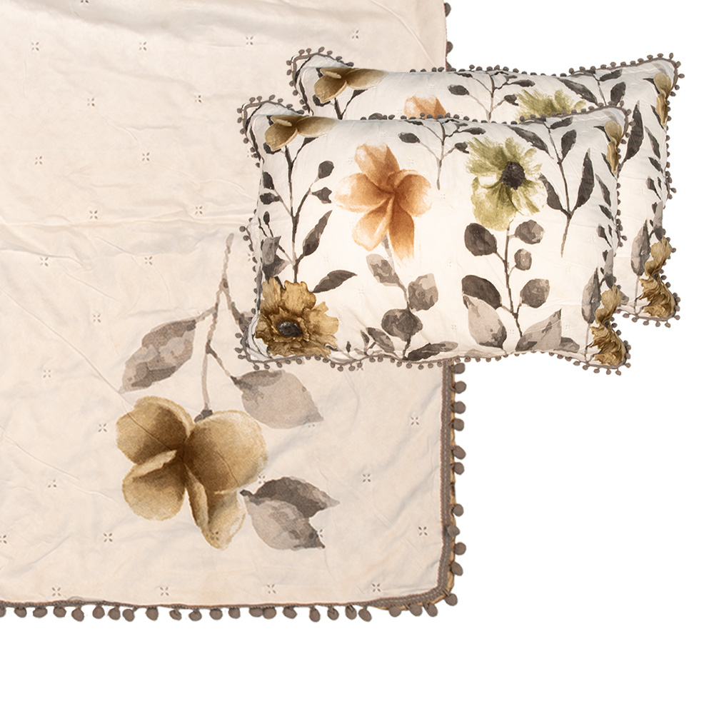Clayre & Eef   | Bedsprei Wit Grijs 220x240 cm / 2x kussensloop 50x70 cm | Q210.061
