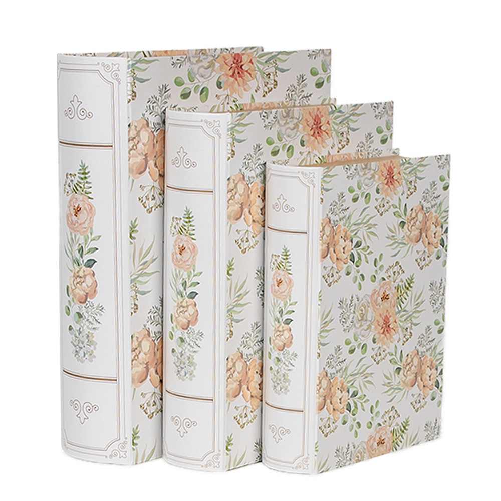 Clayre & Eef   | Doos in boekvorm (3) Wit Groen 29x24x7/25x20x6/22x16x5 cm | 66021
