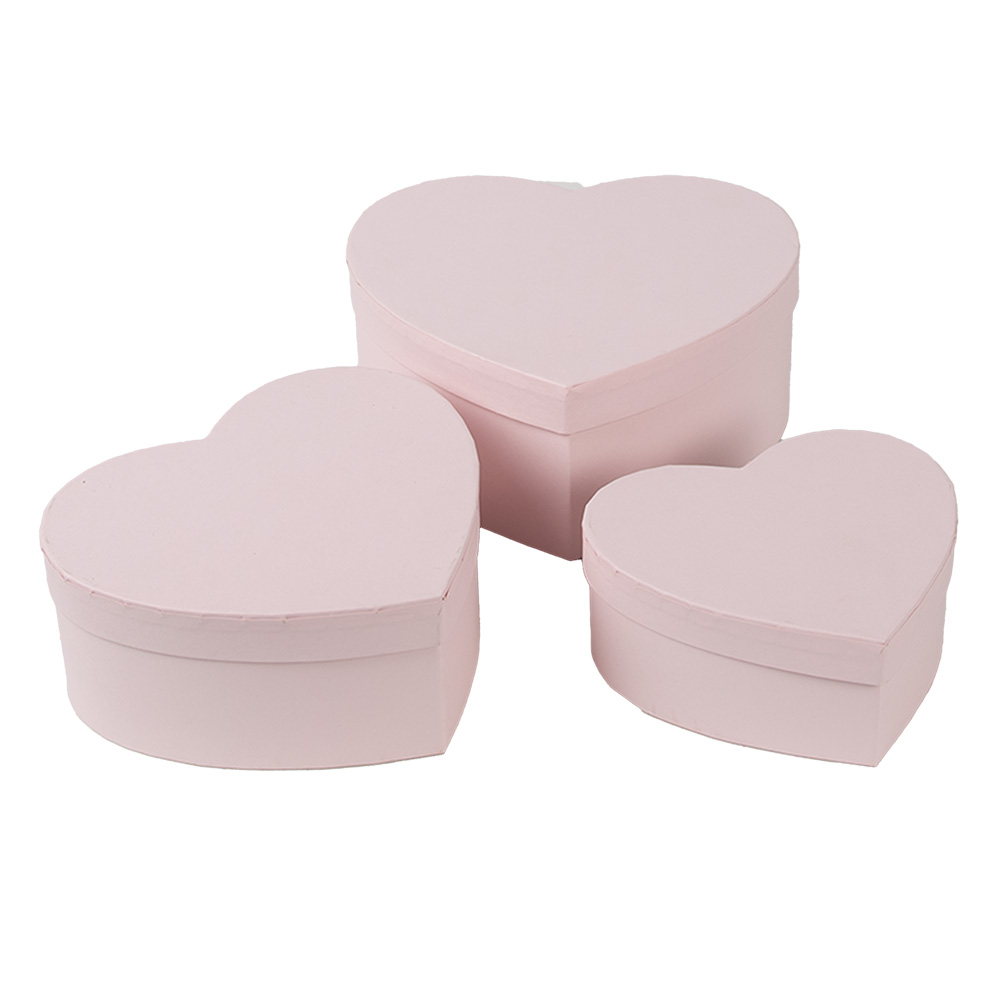 Clayre & Eef   | Doos hartvorm (3) Roze 21x20x9/18x17x7/15x14x6 cm | 66025