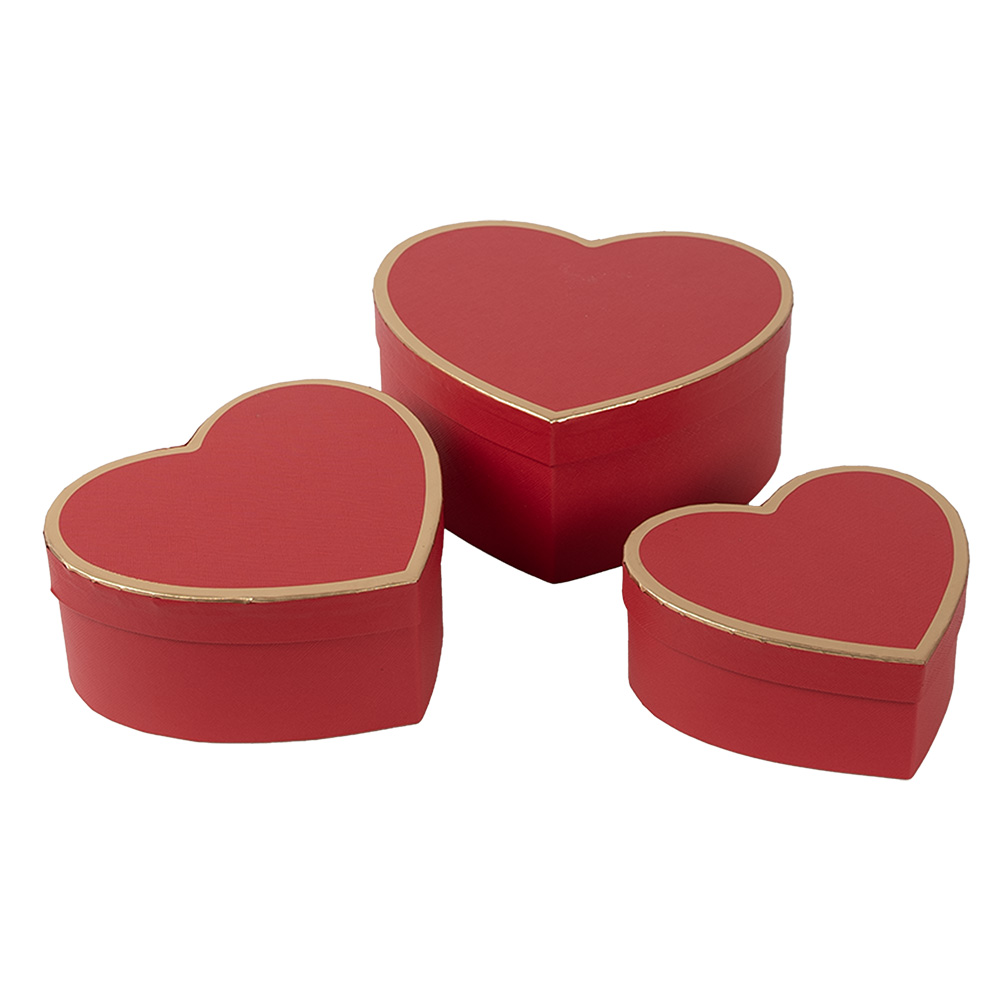 Clayre & Eef   | Doos hartvorm (3) Rood 21x20x9/18x17x7/15x14x6 cm | 66026