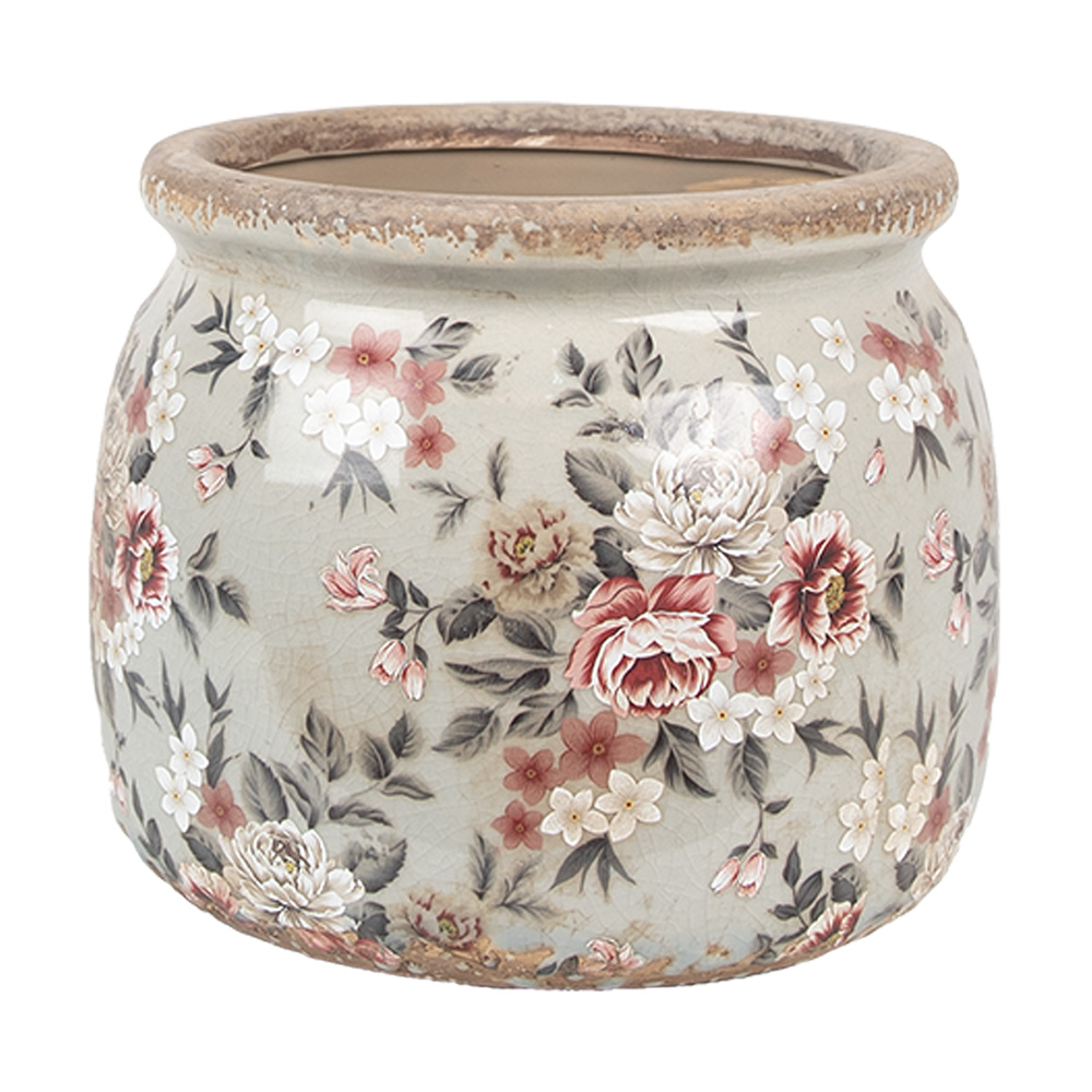 Clayre & Eef   | Bloempot Binnen Grijs Roze ø 16x13 cm | 6CE1964M