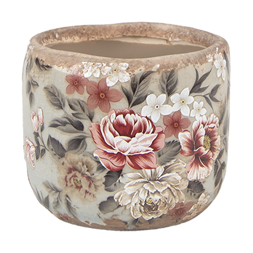 Clayre & Eef   | Bloempot Binnen Grijs Roze ø 10x9 cm | 6CE1966S