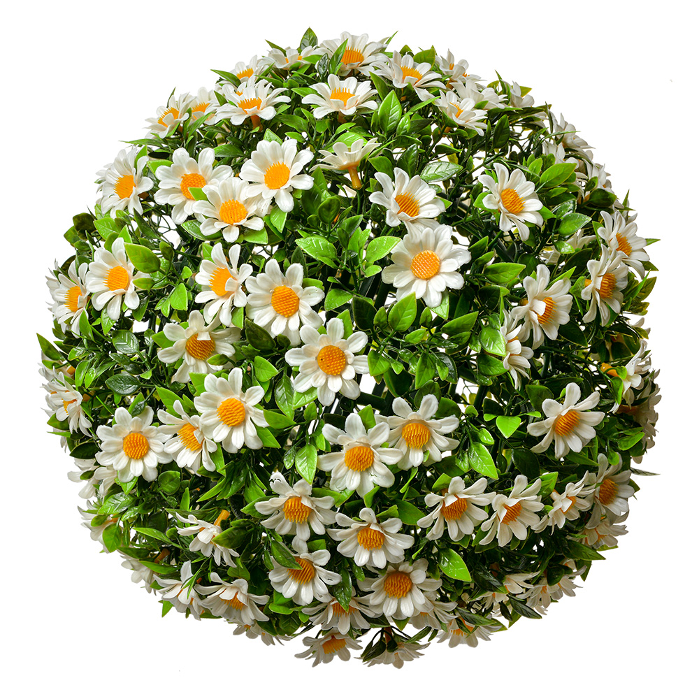 Clayre & Eef   | Decoratie bol kunstbloem Margriet Wit Groen ø 30 cm | 6PL0324L