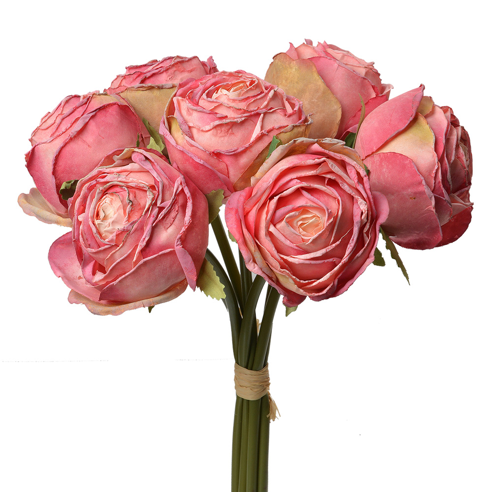 Clayre & Eef   | Kunstbloem bos van 7 rozen Roze 16x14x34 cm | 6PL0336P