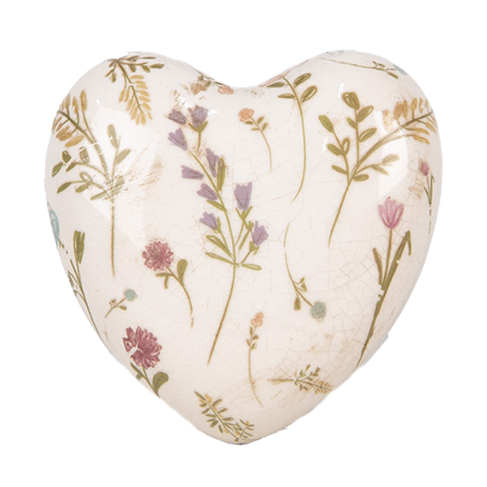 Clayre & Eef   | Decoratie Hart Beige Roze 11x11x4 cm | 6CE1917