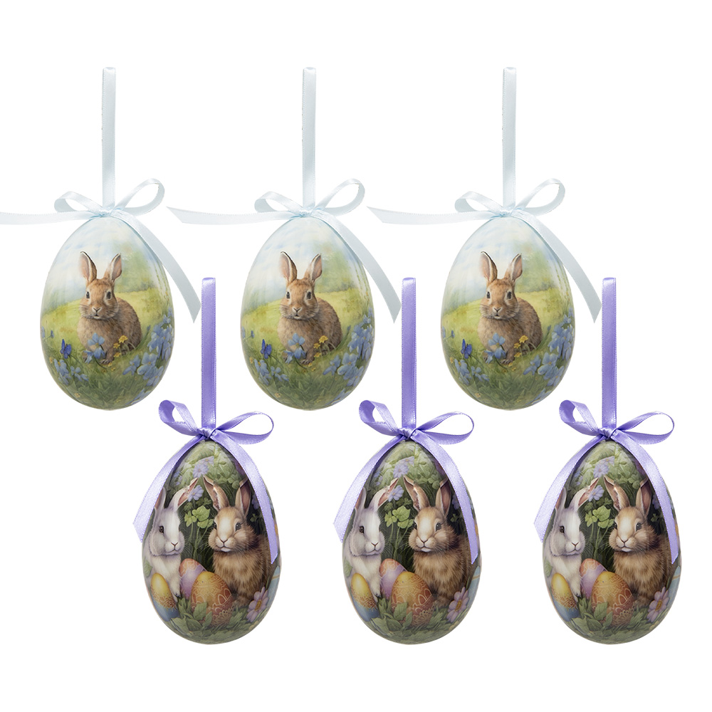 Clayre & Eef   | Decoratie Hanger Ei (set 6) Meerkleurig ø 7x10 cm | 65912