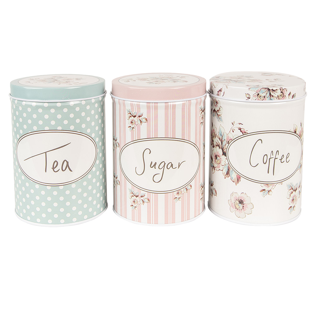 Clayre & Eef   | Voorraadpot Set van 3 Wit Groen Roze ø 8x12 cm | 6BL0111