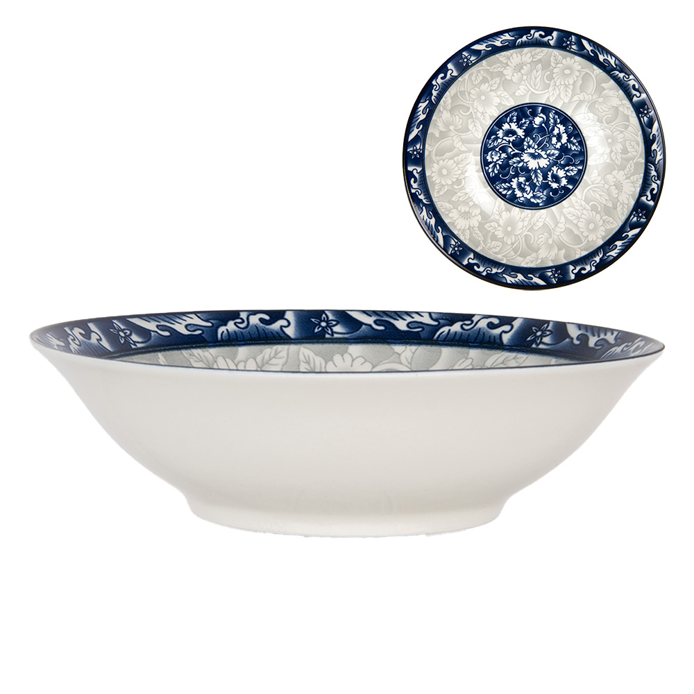 Clayre & Eef   | Serveerschaal Wit Blauw ø 21x5 cm / 600 ml | 6CEPS0001