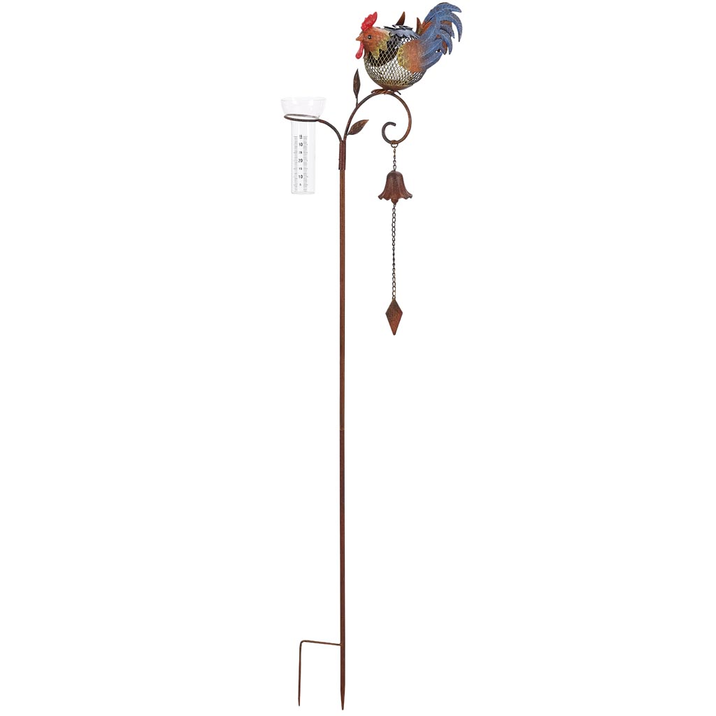 Dekoratief | Tuinprikker kip m/bel/pluviometer, metaal, 30x21x135cm | A250025