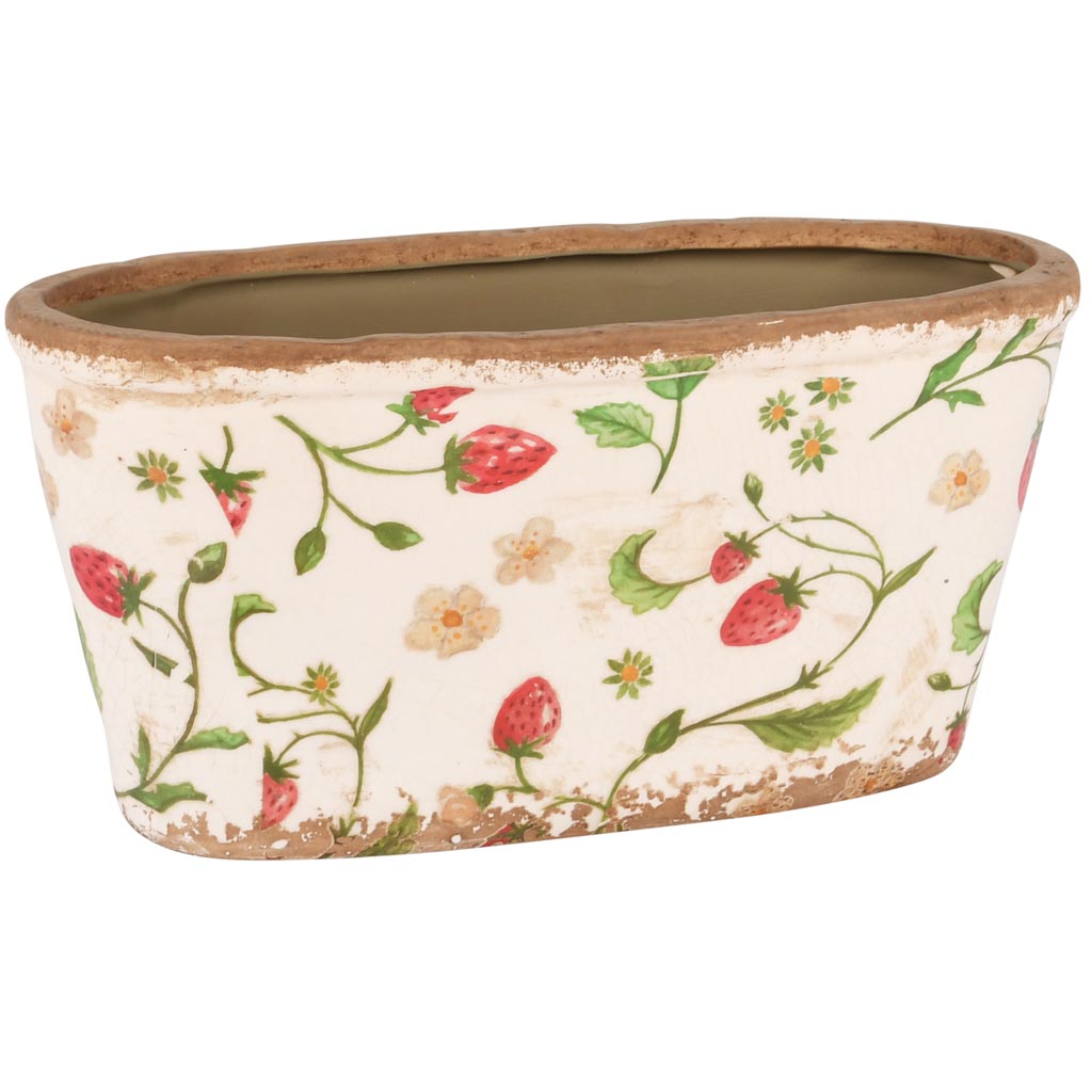 Dekoratief | Bloempot ovaal 'Stawberry', keramiek, 23x11x11cm | A250357
