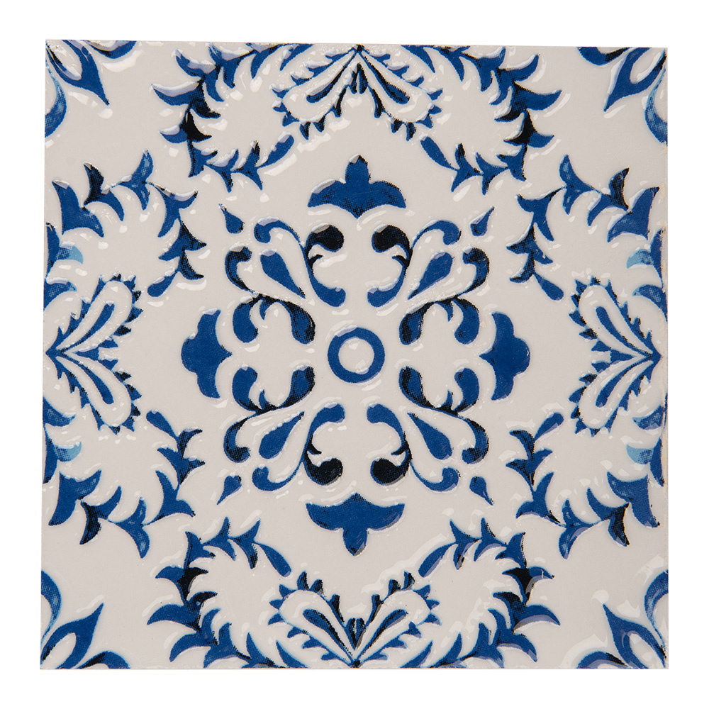 Clayre & Eef   | Pannenonderzetter Wit Blauw 15x15x1 cm | 6CE2053