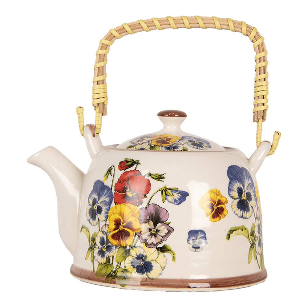 Clayre & Eef   | Theepot met Filter Wit Blauw 18x14x12 cm / 800 ml | 6CETE0172