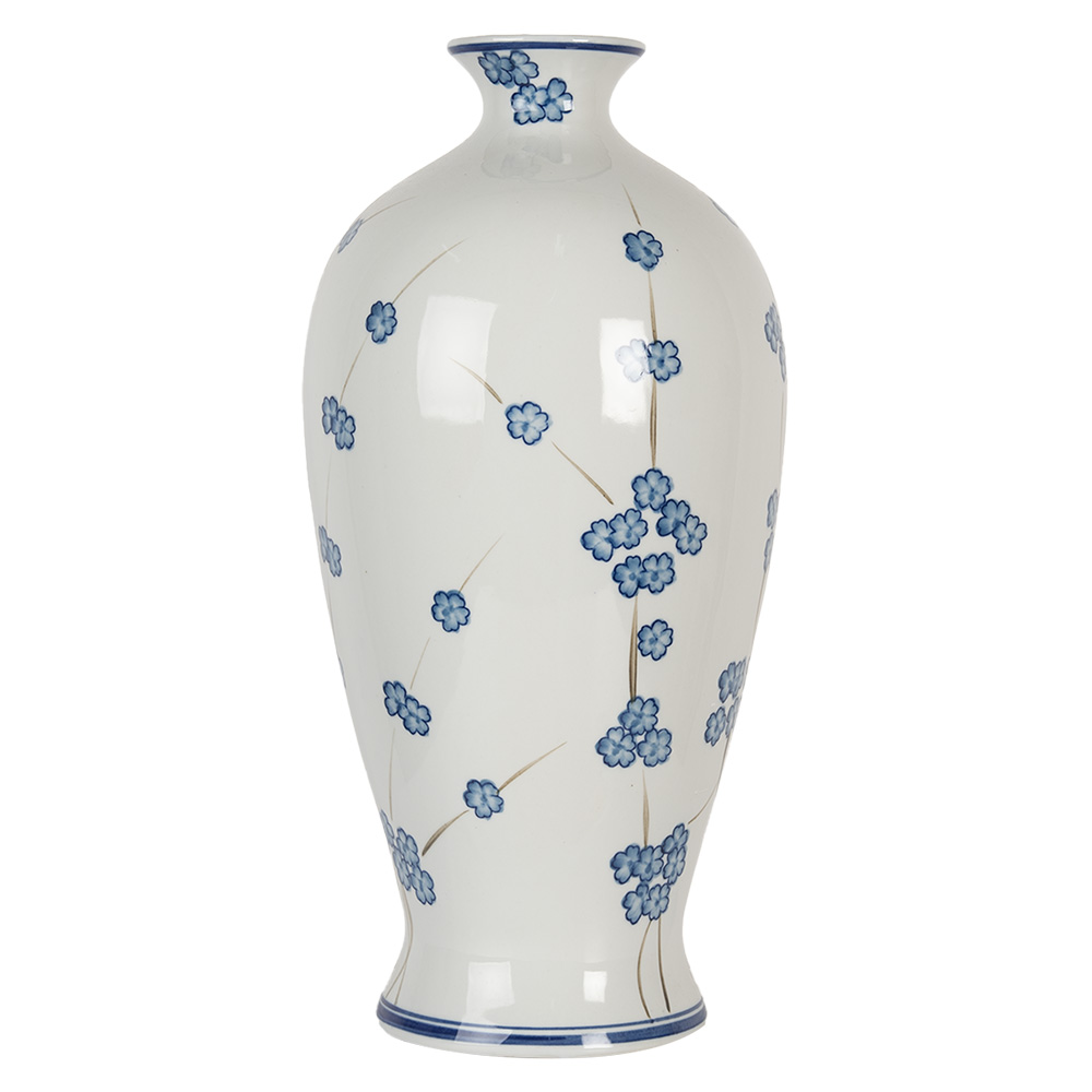 Clayre & Eef   | Vaas Wit Blauw ø 21x42 cm | 6CE2086