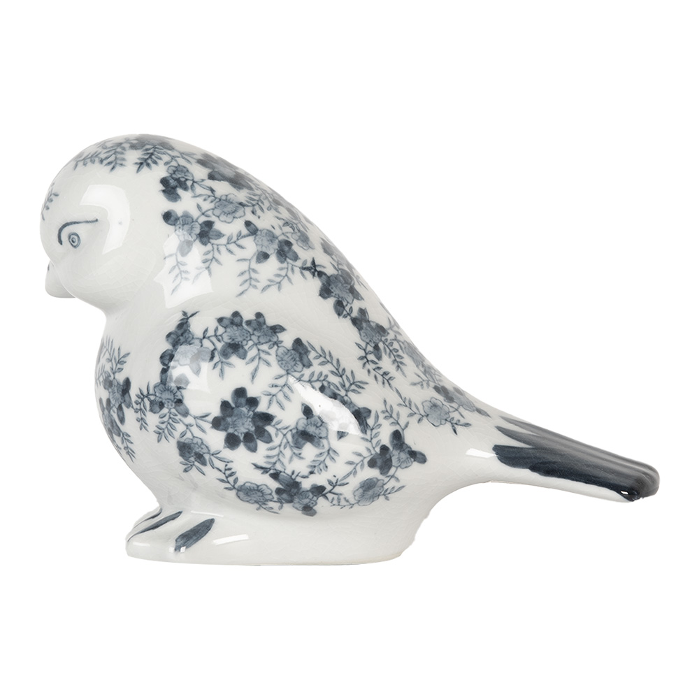 Clayre & Eef   | Decoratie beeld Vogel Wit Blauw 21x10x13 cm | 6CE2090