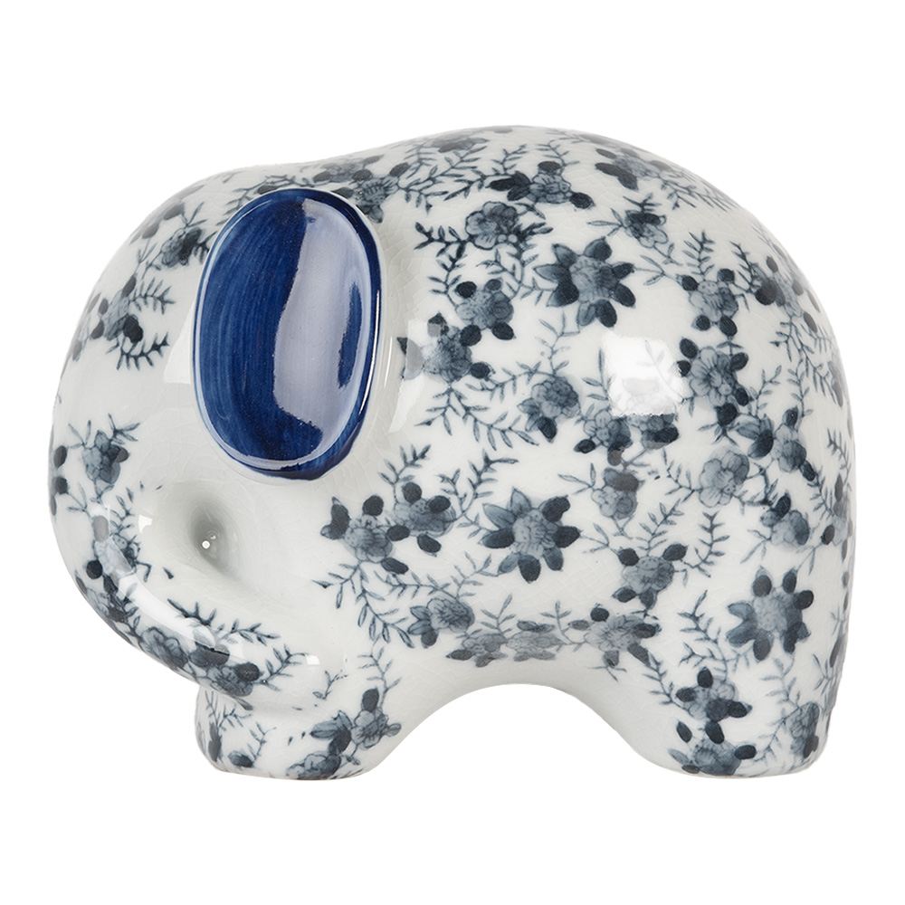 Clayre & Eef   | Decoratie Beeld Olifant Wit Blauw 17x10x11 cm | 6CE2095