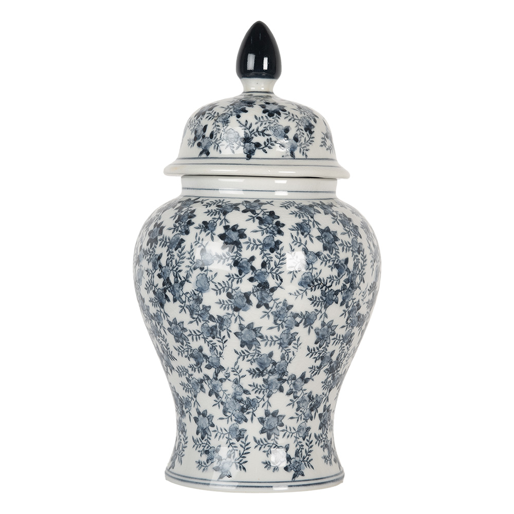 Clayre & Eef   | Decoratie pot met deksel Wit Blauw ø 22x40 cm | 6CE2096