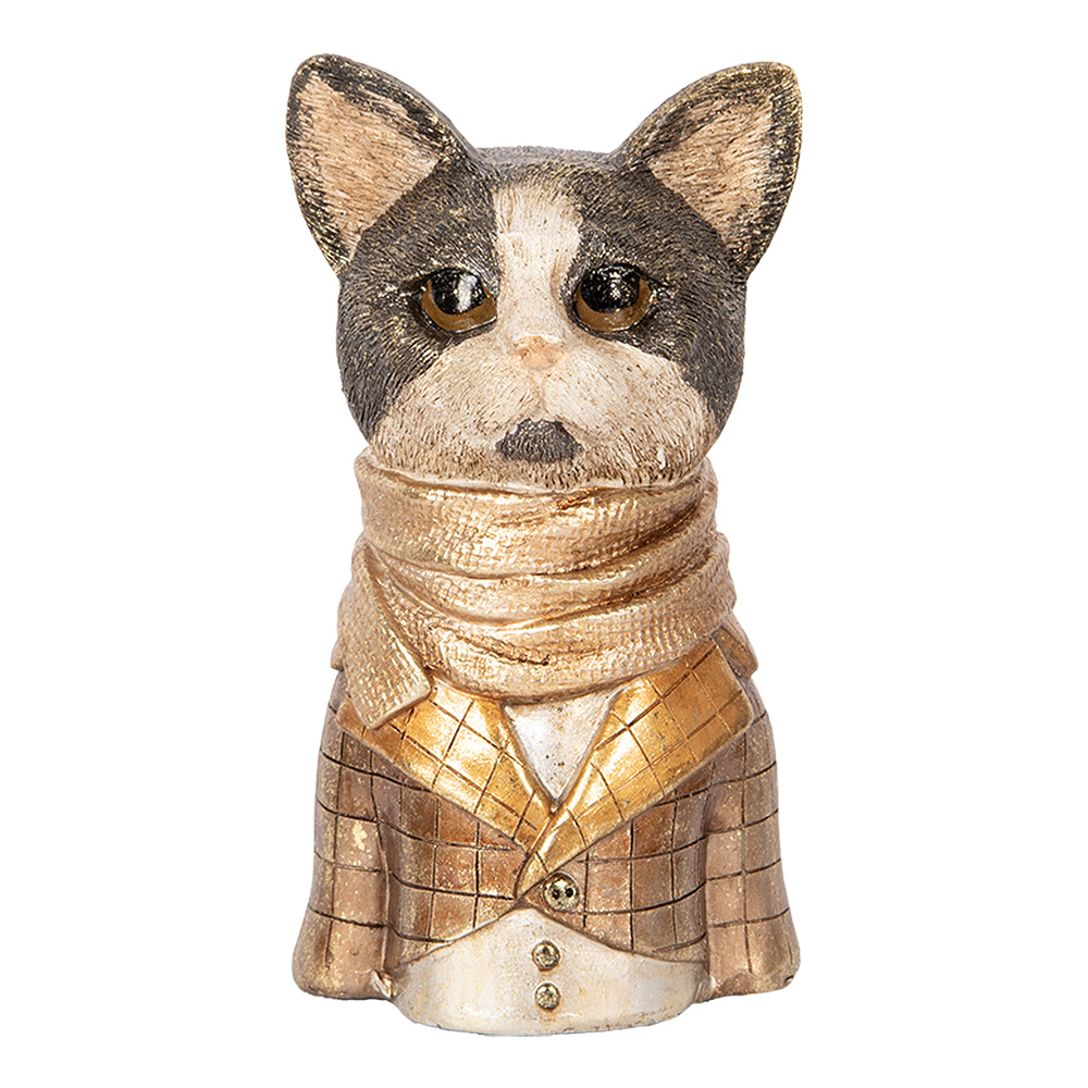 Clayre & Eef   | Decoratie Beeld Kat Bruin Beige 14x12x23 cm | 6PR5073