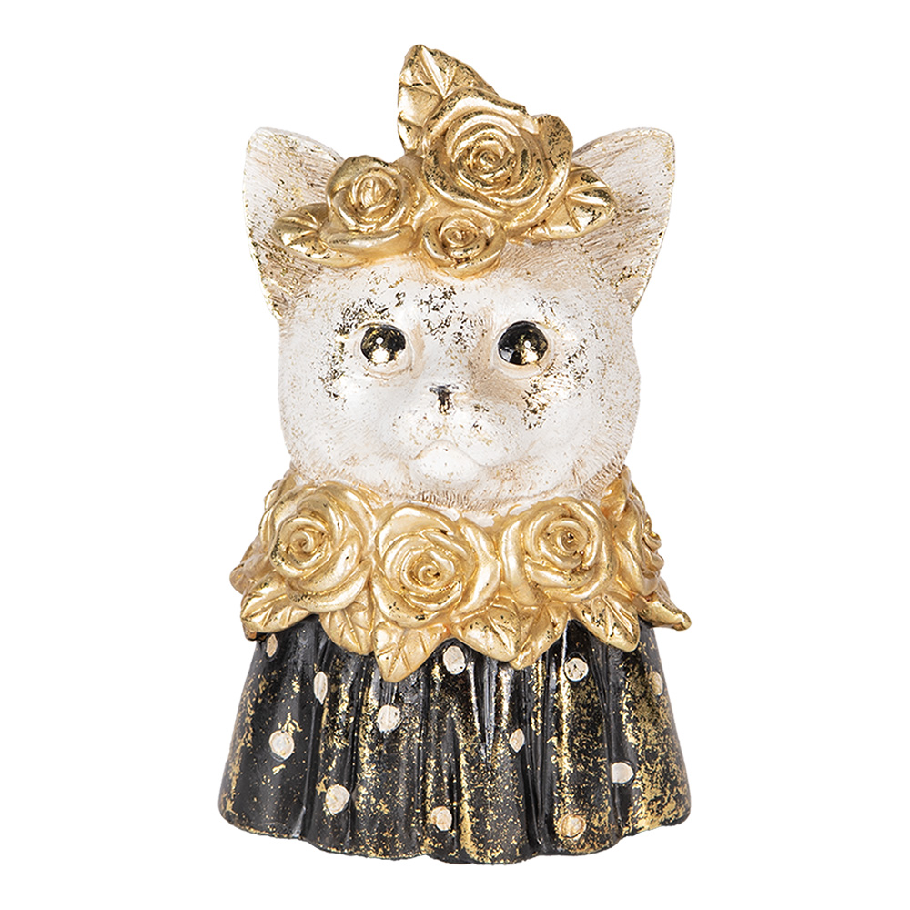 Clayre & Eef   | Decoratie Beeld Kat Wit Zwart 12x10x18 cm | 6PR5076