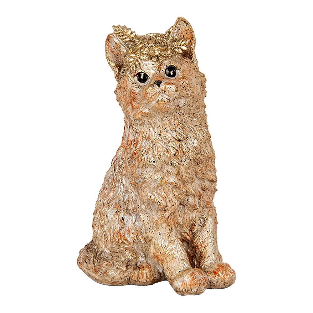 Clayre & Eef   | Decoratie Beeld Kat Beige 16x14x25 cm | 6PR5080