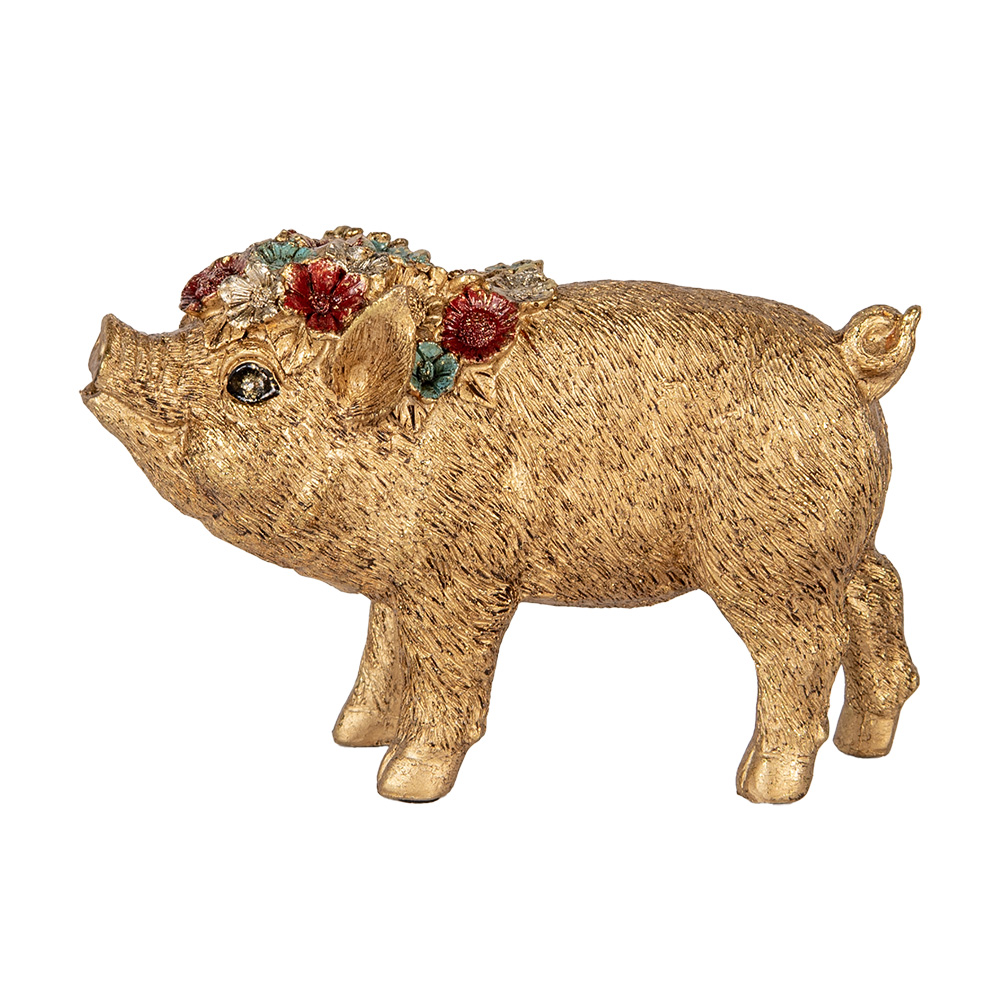 Clayre & Eef   | Decoratie Beeld Varken Goudkleurig 20x7x13 cm | 6PR5082