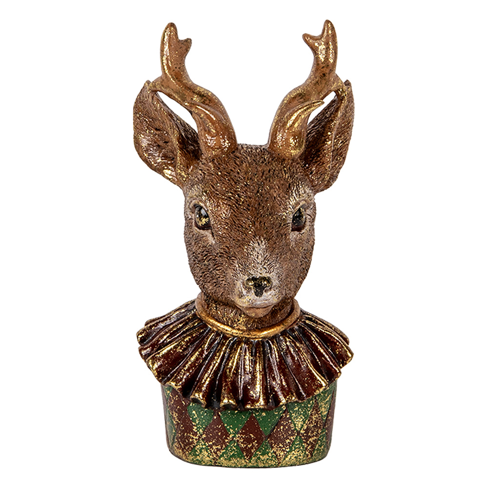 Clayre & Eef   | Decoratie Beeld Hert Bruin Rood 13x11x22 cm | 6PR5085