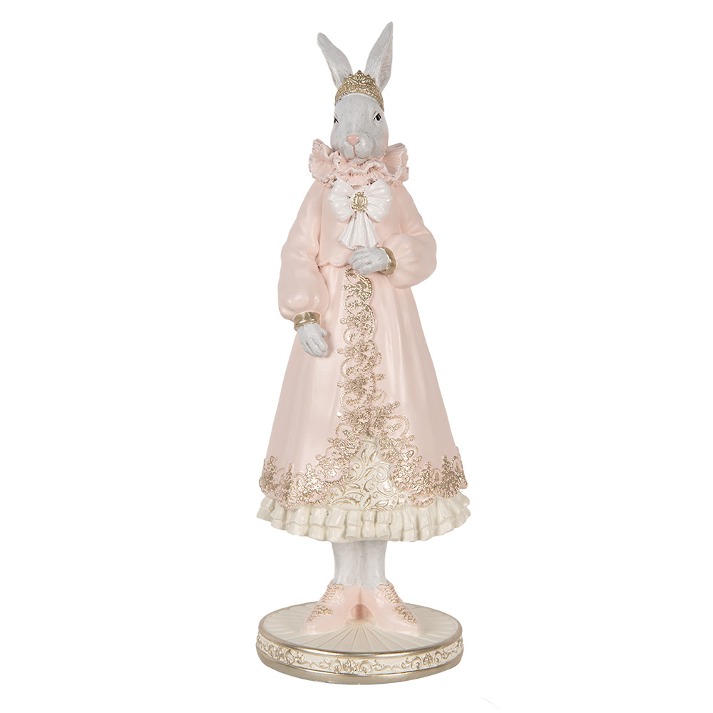 Clayre & Eef   | Decoratie Beeld Konijn Wit Roze 11x11x31 cm | 6PR5122