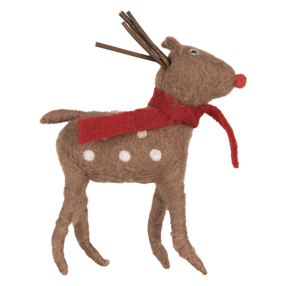 Clayre & Eef   | Kerstdecoratie Rendier Bruin Rood 14x4x19 cm | 66036