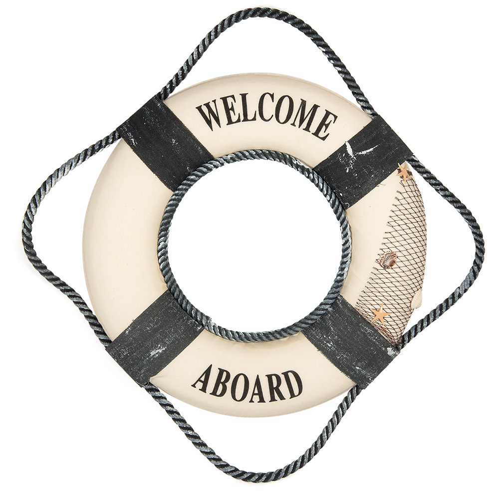 Clayre & Eef   | Decoratie Reddingsboei Wit Blauw ø 31x6 cm | 66068