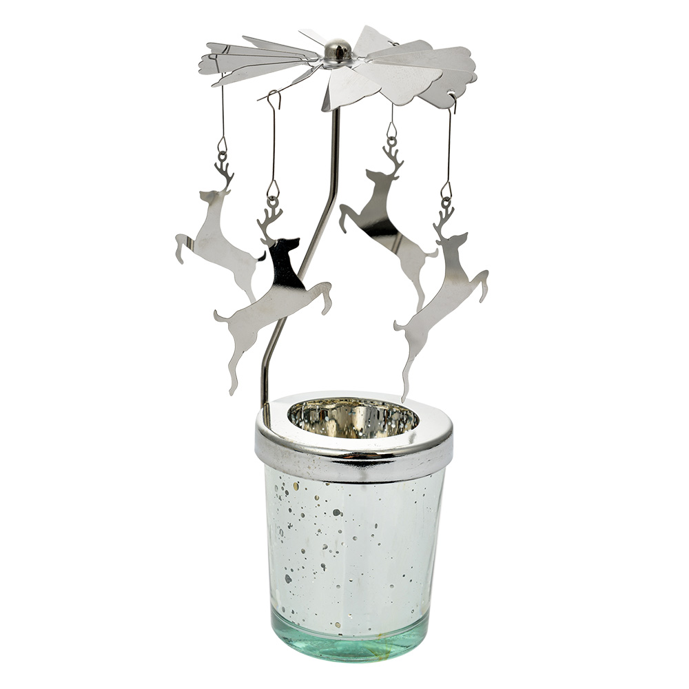 Clayre & Eef   | Theelichtcarrousel Zilverkleurig ø 8x17 cm | 66078