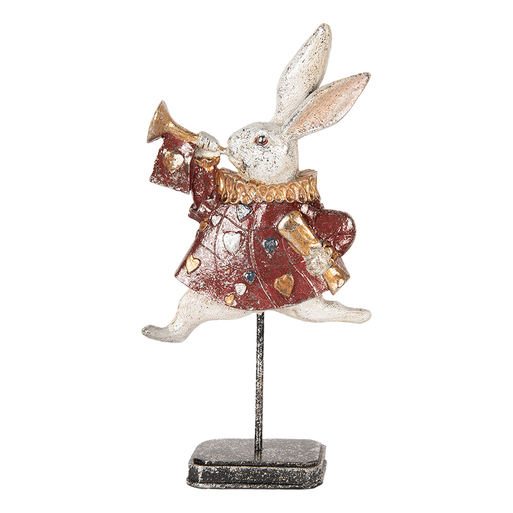 Clayre & Eef   | Decoratie Konijn Wit Rood 18x7x34 cm | 6PR5493
