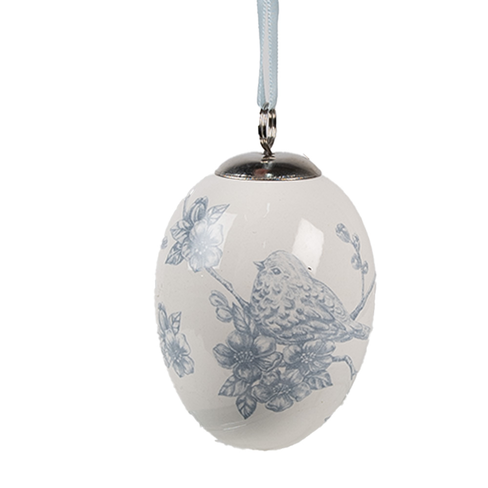 Clayre & Eef   | Decoratie hanger ei Wit Blauw ø 6x8 cm | 6CE2034