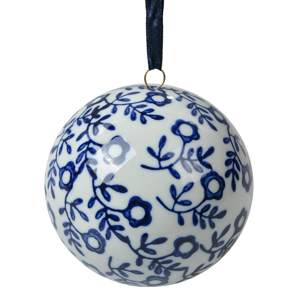 Clayre & Eef   | Decoratie Bal WIt Blauw ø 8x8 cm | 6CE2111