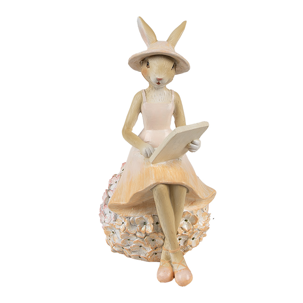 Clayre & Eef   | Decoratie beeld Konijn Beige Roze 10x9x17 cm | 6PR4420