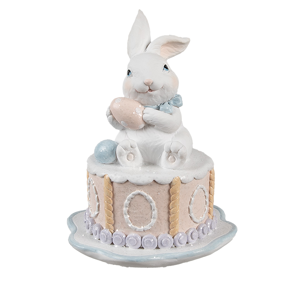 Clayre & Eef   | Decoratie Beeld Konijn Wit Roze ø 12x17 cm | 6PR5168