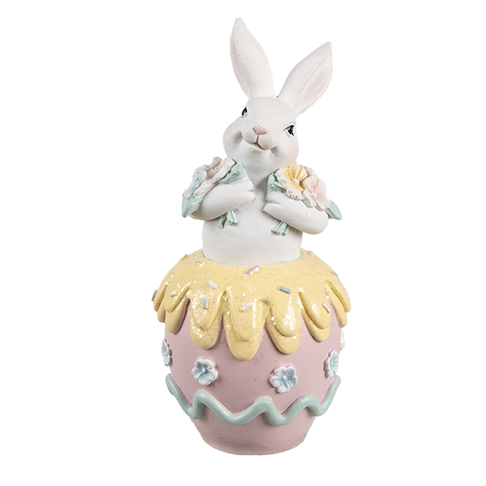 Clayre & Eef   | Decoratie Beeld Konijn Wit Geel 7x8x16 cm | 6PR5171